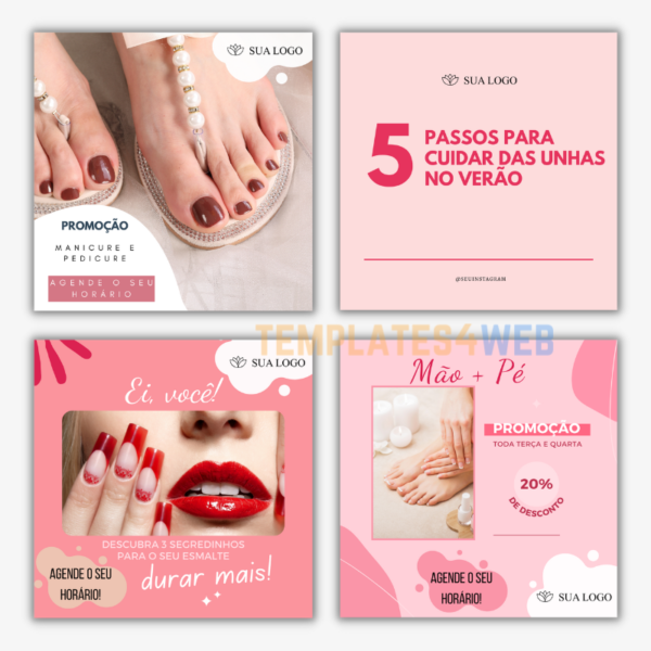 Posts para manicure design de unhas instagram pack canva 1